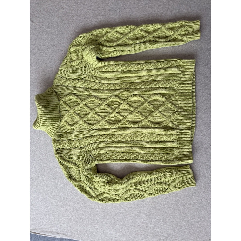 Sutton Studio Woman's Lime Green Cable Knit Turtleneck Sweater Size Small